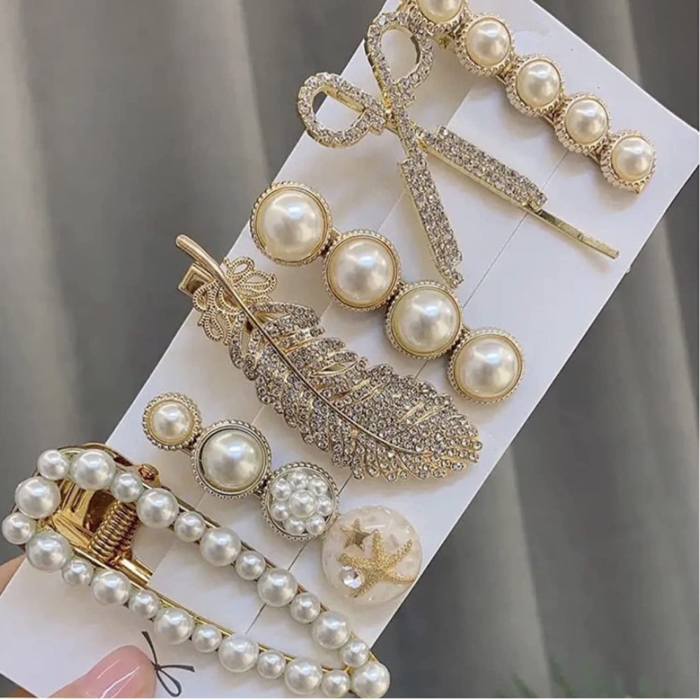 6 Pcs Set Pearls Hair Accessories/Snap Hairpin - Picture 1 of 6